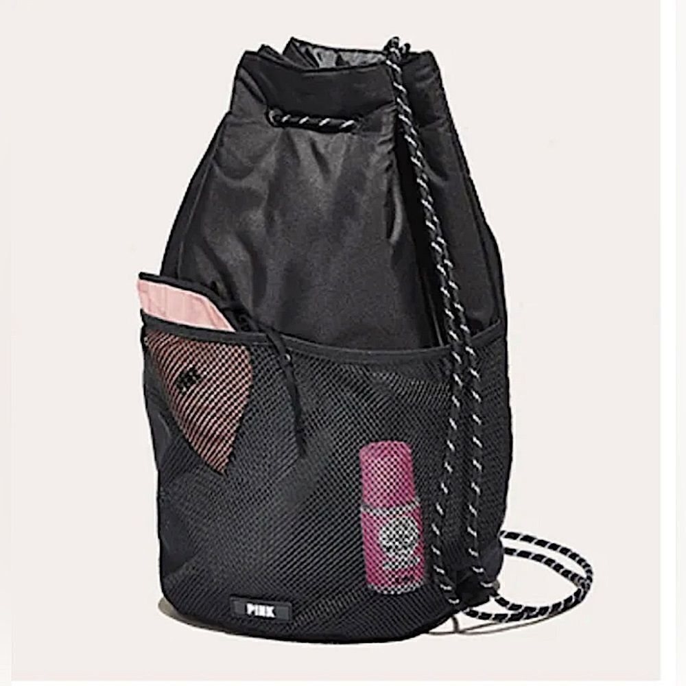 PINK by Victoria’s Secret Black Cinch Sack bucket Backpack tote purse beach
